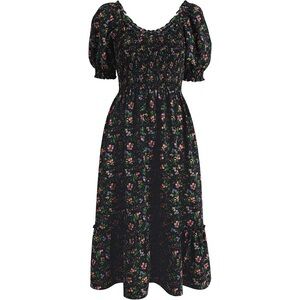Hill House Black Floral Smocked Midi Dress